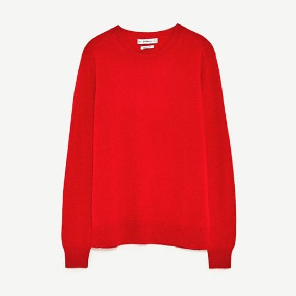 Zara Red 0 Cashmere Crew Neck Sweater 